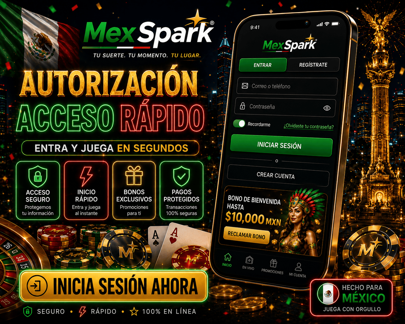 MexSpark - acceso seguro e inicio de sesión Pantalla de acceso a la cuenta de MexSpark en un dispositivo móvil con elementos de inicio seguro